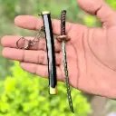 Premium Full-Metal Katana Keychain with Button – 15cm