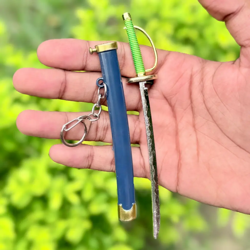 Premium Full-Metal Katana Keychain with Button – 15cm