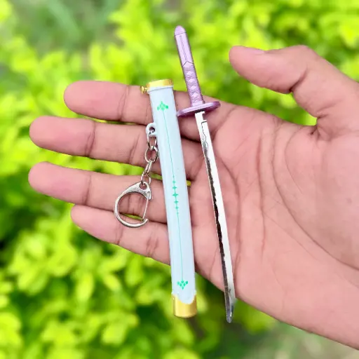 Premium Full-Metal Katana Keychain with Button – 15cm