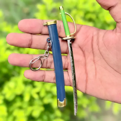 Premium Full-Metal Katana Keychain with Button – 15cm