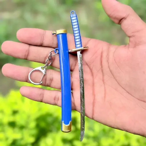 Premium Full-Metal Katana Keychain with Button – 15cm