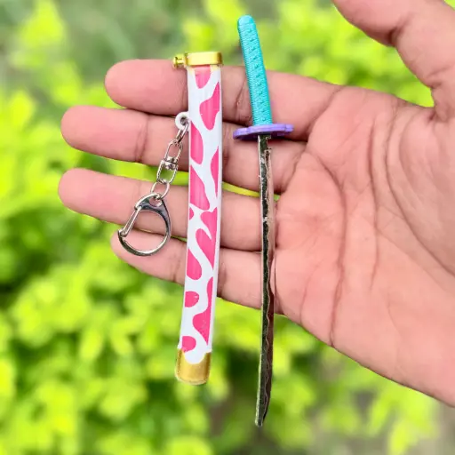 Premium Full-Metal Katana Keychain with Button – 15cm